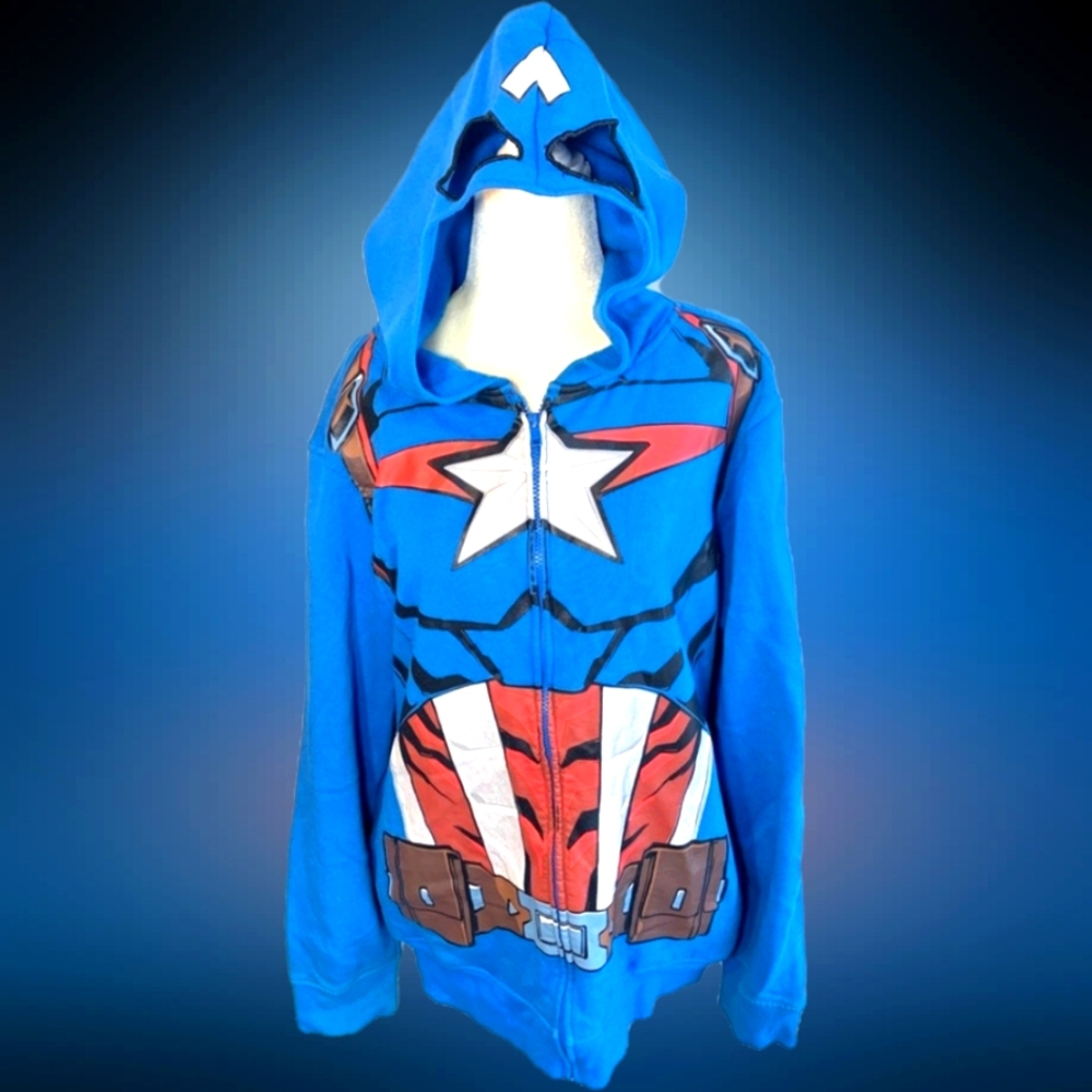 Men’s size Xl Captain America zippered hood jacket hood looks like a mask.